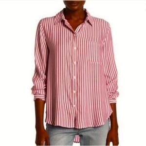 BeachLunchLounge Size 1X Red/White Stripe Button Front Shirt